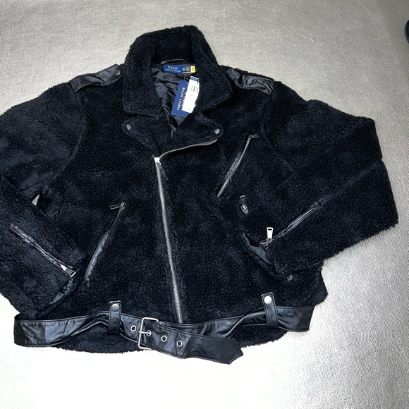 NWT Polo Ralph Lauren Fleece Sherpa Leather Biker Coat Women’s XXL Retails $398 - Picture 1 of 5